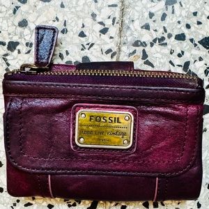 FOSSIL Leather Long Live Vintage Wallet Purple Berry 4 x 5.5”